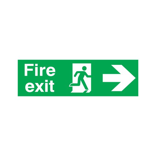 Safety Sign Fire Exit Running Man Arrow Right 150x450mm PVC FX04411R | Signs and Labels