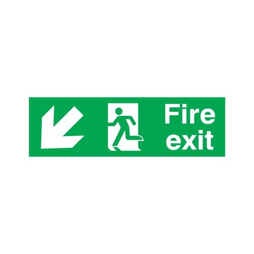 Safety Sign Fire Exit Running Man Arrow Down/Left 150x450mm PVC FX04011R | Signs and Labels