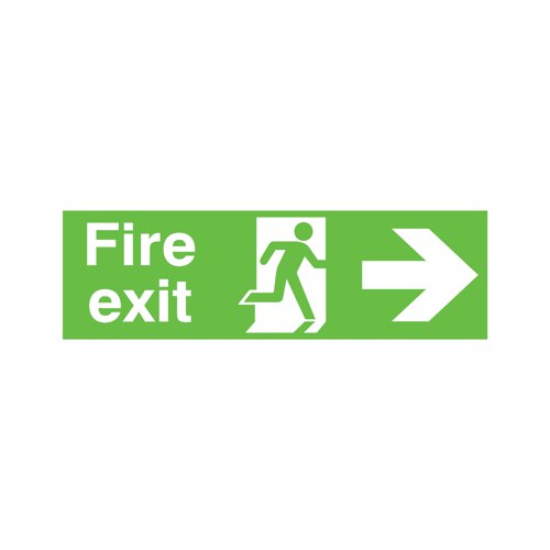 Safety Sign Niteglo Fire Exit Running Man Arrow Right 150x450mm PVC FX04411M | Signs and Labels