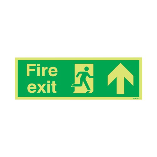 Safety Sign Niteglo Fire Exit Running Man Arrow Up 150x450mm PVC FX04711M | Signs and Labels