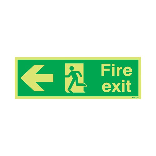 Safety Sign Niteglo Fire Exit Running Man Arrow Left 150x450mm PVC FX04311M SR11152