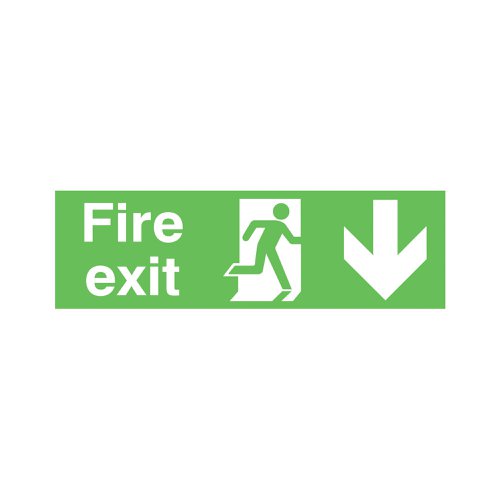 Safety Sign Niteglo Fire Exit Running Man Arrow Down 150x450mm PVC FX04211M | Signs and Labels