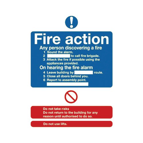 Safety Sign Niteglo Fire Action 300x250mm Self-Adhesive FR03527L | Brady Corporation Ltd