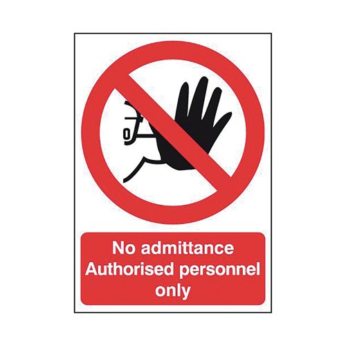 Safety Sign No Admittance Authorised Personnel Only Self-Adhesive A5 ML01551S SR11188