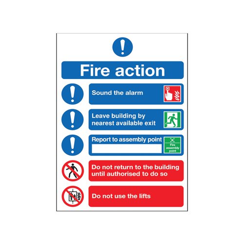 Safety Sign Fire Action Symbol A5 FR099A5