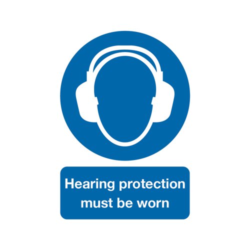 Safety Sign Hearing Protection Must be Worn A4 PVC MA01950R