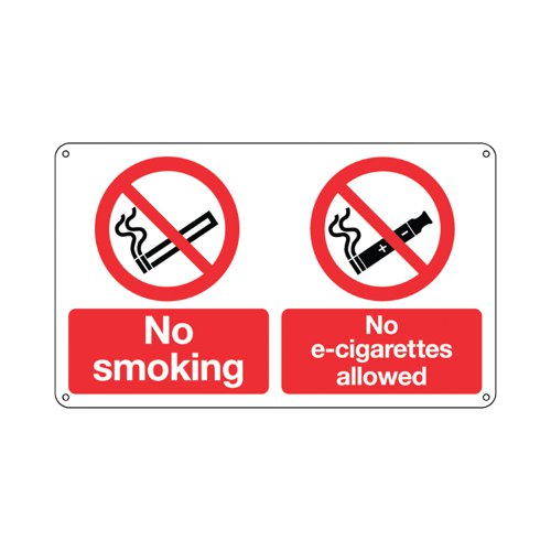 Signs and Labels No Smoking and No E-Cigarettes Sign Rigid Plastic 100x250mm EL005URP