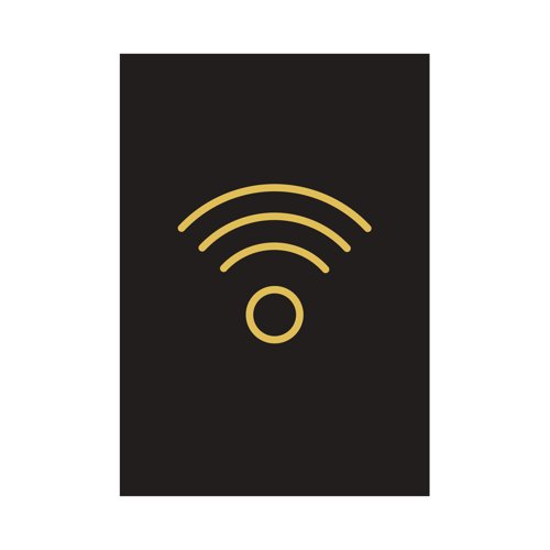 SR21440 | This wireless sign is perfect for identifying WIFI facilities. The attractive black and gold sign is made from a rigid plastic construction and can be easily fixed to the wall, and features universally recognised symbols ensuring that anyone can understand the meaning of the sign.