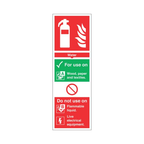 Safety Sign Fire Extinguisher Water For Use On PVC 300x100mm Rigid PVC F100/R | Brady Corporation Ltd