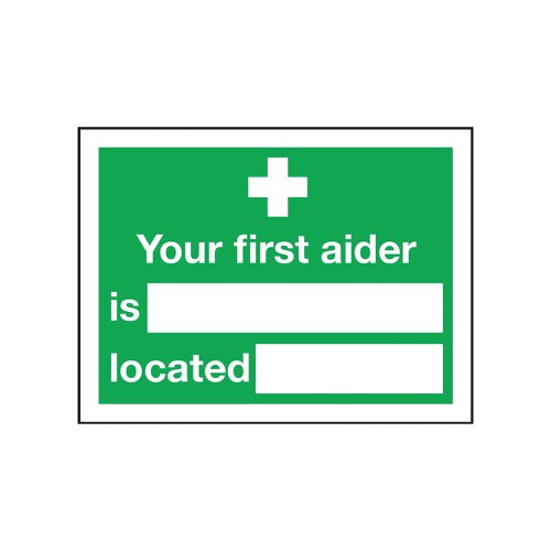 Safety Sign Your First Aider Is 150x200mm Self-Adhesive E42A/S | Brady Corporation Ltd