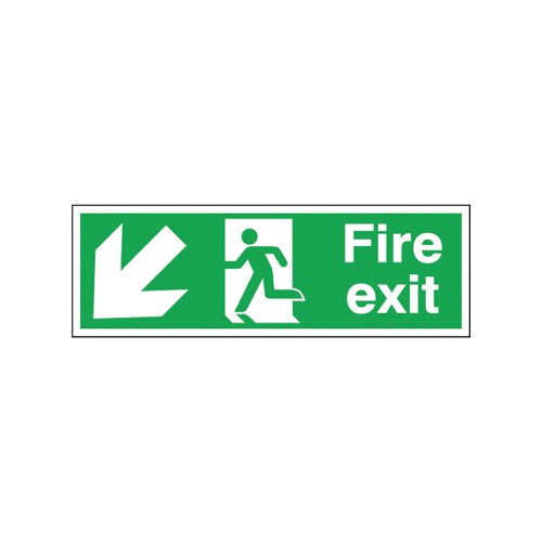 Safety Sign Fire Exit Running Man Arrow Down/Left Self-Adhesive 150x450mm E97S/S