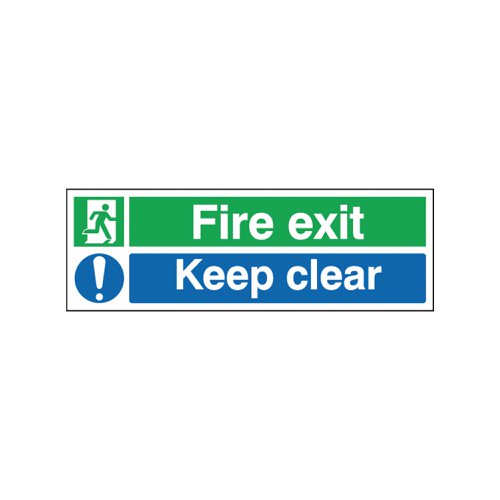 Safety Sign Fire Exit Keep Clear 150x450mm Self-Adhesive EC08S/S