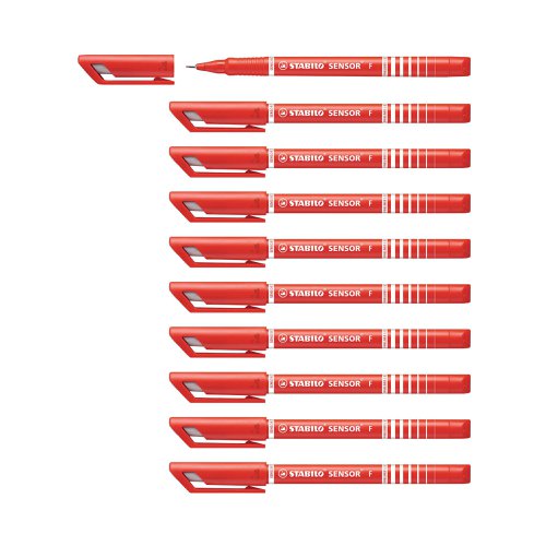 Stabilo Sensor Cushion Tip Fineliner Pen Red (Pack of 10) 189/40