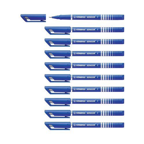 Whether you write with a heavy hand or apply little pressure, the Stabilo SENSOR will adjust to your style to give you a relaxed comfortable writing experience whilst protecting the nib from breakage and wear. The metal encased nib is strong and durable making it particularly suitable for use with a ruler. The 0.3mm Fine line width is perfect for extra fine writing, marking and sketching. Stabilo SENSOR is especially suitable for graphic artists and architects and it will keep going for up to 1,200m. This pack contains 10 Blue Pens.