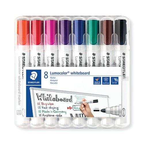 Staedtler Lumocolor 351 Drywipe Marker Assorted (Pack of 8) 351 WP8 | ST18624 | Staedtler