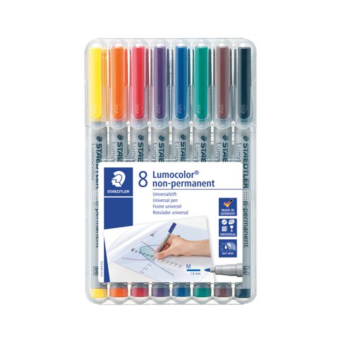 Staedtler Lumocolour Non-Permanent Medium Assorted (Pack of 8) 315-WP8 | Staedtler