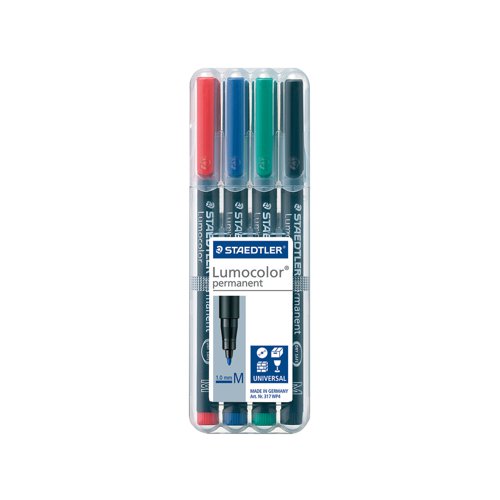 Staedtler Lumocolour Pen Permanent Medium Assorted (Pack of 4) 317-WP4 | Staedtler