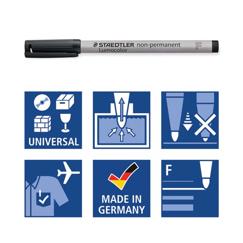 Staedtler Lumocolor Non-Permanent Universal Pen Fine 0.6mm (Pack of 10) Black 316-9 | Staedtler