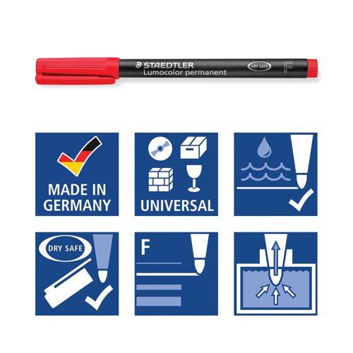 Staedtler Lumocolor Permanent Universal Pen Fine 0.6mm Red (Pack of 10) 318-2 | Staedtler