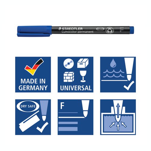 Staedtler Lumocolor Permanent Universal Pen Fine 0.6mm Blue Pack of 10 318-3