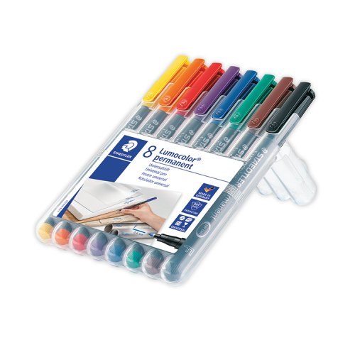 Staedtler Lumocolour Pen Permanent Fine Assorted (Pack of 8) 318-WP8