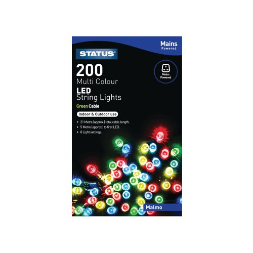 Malmo 200 LED String Lights Mains Power Indoor/Outdoor Use 8 Functions Multicolour MALMO200MMC6