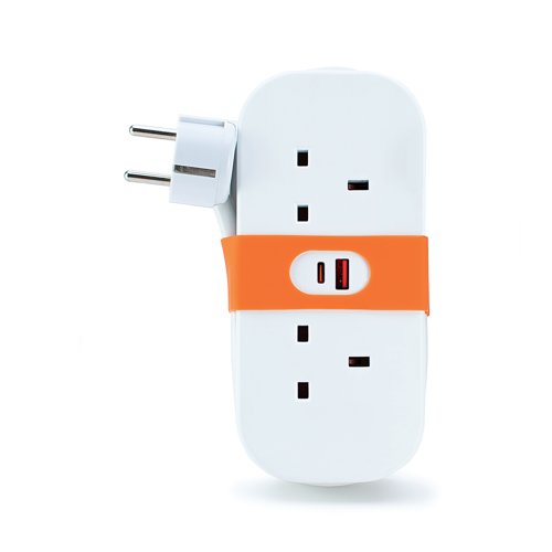 Status 2 Way Euro Travel Socket 1.4 Metre S2W1.4MUSBEU1