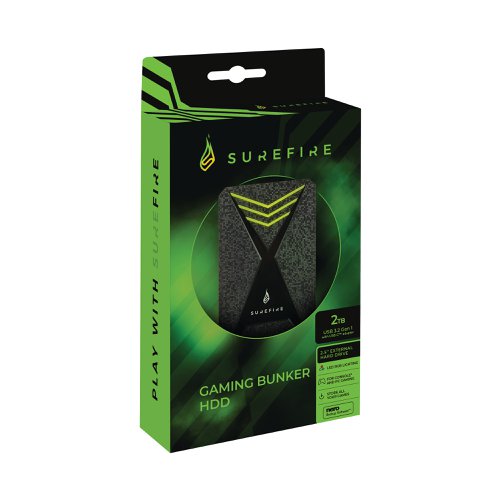 SureFire Bunker Gaming HDD 2.5in USB 3.2 Gen1 2TB Black 50 Games 53682