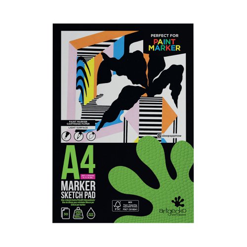 SV00283 | Designed for paint markers, this A4 Silvine Artgecko paint pad contains 30 pages of heavyweight, 250gsm, paper sheets. The pages are made from acid-free, bleed-proof, white paper with a light surface, making it perfect for paint markers.