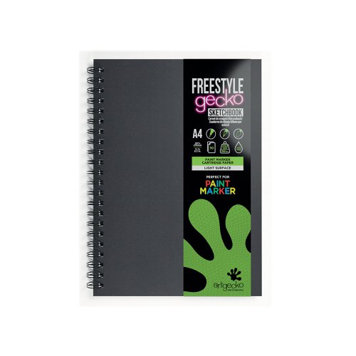 SV00410 | This Freestyle, A4 Silvine Artgecko hardback sketchbook contains 30 pages of heavyweight, 250gsm, paper sheets. The pages are made from acid-free, bleed-proof, smooth, white paper, making it perfect for POSCA markers.