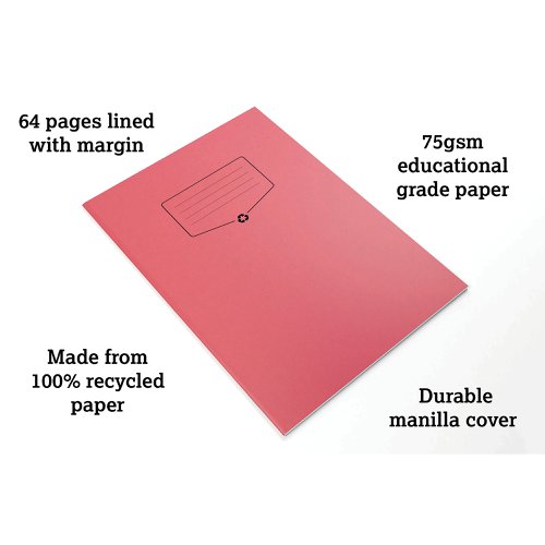 Silvine Recycled Exercise Book Lined with Margin 64 Pages A4 Red (Pack of 10) EXRE101