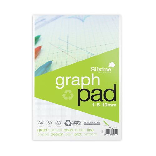 Silvine Recycled Graph Pad 1/5/10mm A4 50 Pages A4GPRE