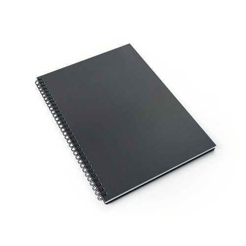 SV03579 | This British made, A3, portrait sketchbook contains 40 sheets (80 pages) of 150gsm, acid free, premium white cartridge paper. The medium surface makes it suitable for all types of media. Encased in a sturdy, black, hardback cover with a 'soft touch' laminated finish, the notebook is both durable and easy to clean. The paper is sized for wet strength, making it more resistant to bleed through and suitable for a variety of techniques. The large twin wire binding allows the sketchbook to lay flat whilst working and offers space for the sketchbook to expand as it fills with creations. Sourced from sustainable forests, this climate friendly notebook is the perfect choice for anyone looking to be more conscious about the environment.