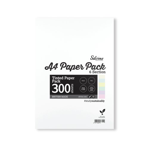 Silvine Tinted Paper SEN/Dyslexia 300 Sheets 6 Colours Plain A4 (Pack of 5) TINA4MIXP