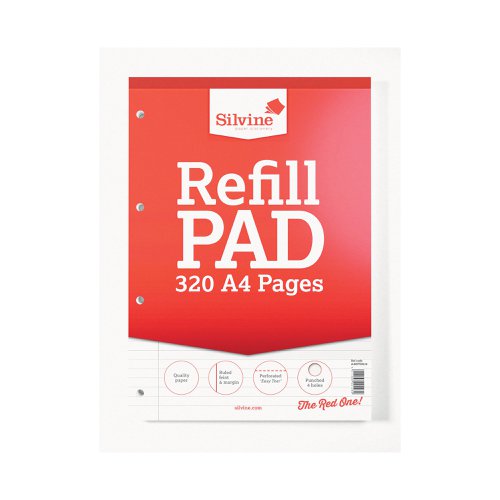 Silvine Refill Pad 320 Pages Ruled with Margin Perforated Punched 4 Holes A4 (Pack of 3) A4RPFM320 Refill Pads SV40126