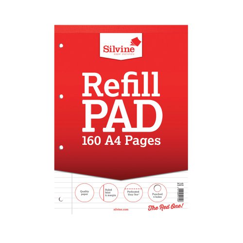 Silvine Ruled Margin Punched Headbound Refill Pad 160 Pages A4 Pad (6 Pack) A4RPFM Refill Pads SV41740