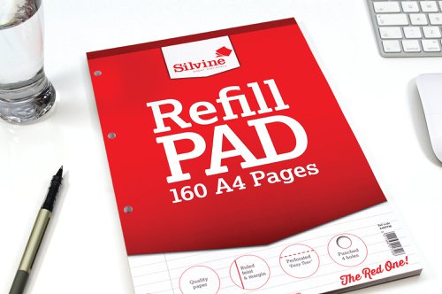 Silvine Ruled Margin Punched Headbound Refill Pad 160 Pages A4 Pad (6 Pack) A4RPFM Refill Pads SV41740