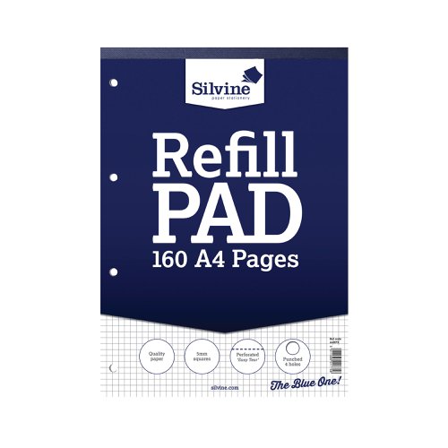 Silvine Ruled 5mm Square Headbound Refill Pad 160 Pages A4 (6 Pack) A4RPX Refill Pads SV41775