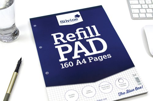 Silvine Ruled 5mm Square Headbound Refill Pad 160 Pages A4 (6 Pack) A4RPX Refill Pads SV41775