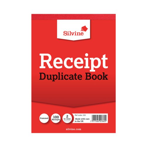 Silvine Duplicate Receipt Book 105x148mm Gummed (12 Pack) 230