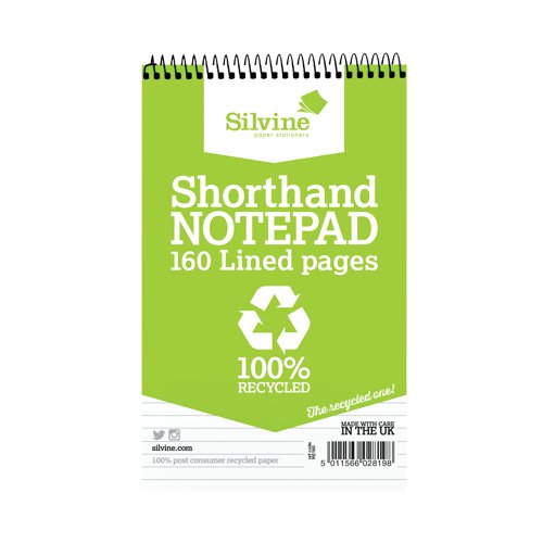 Silvine Everyday Recycled Shorthand Pad 127x203mm (Pack of 12) RE160-T | Sinclairs