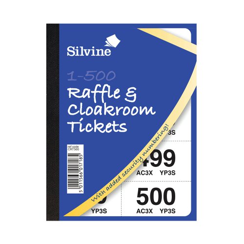 Cloakroom and Raffle Tickets 1-500 (12 Pack) CRT500 | SV43320 | Sinclairs