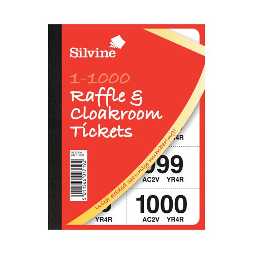 Cloakroom and Raffle Tickets 1-1000 (6 Pack) CRT1000 | SV43330 | Sinclairs