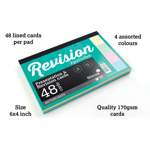 Silvine 48 Revision Notecard Pad Lined Multi-Coloured (Pack of 960) CR50AC