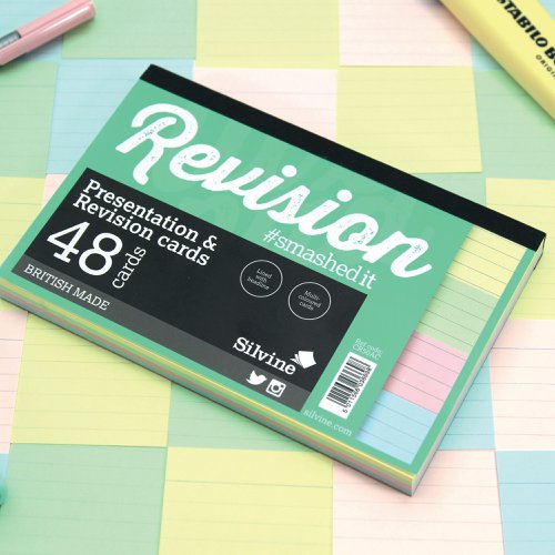 Silvine 48 Revision Notecard Pad Lined Multi-Coloured (Pack of 960) CR50AC