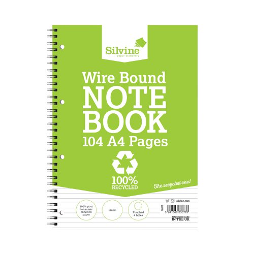 Silvine Everyday Recycled Wirebound Notebook A4 (Pack of 12) TWRE80 | Sinclairs