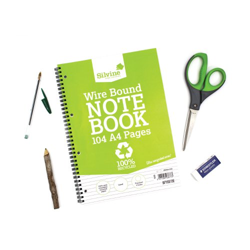 Silvine Everyday Recycled Wirebound Notebook A4 (Pack of 12) TWRE80 | Sinclairs