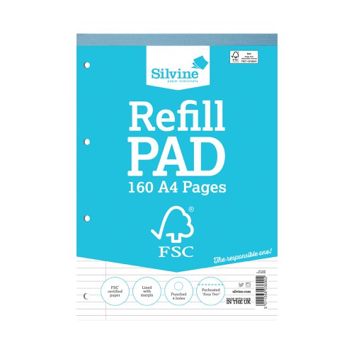 Silvine Envrion Ruled Refill Pad A4 160 Pages (Pack of 5) FSCRP80 Refill Pads SV43690