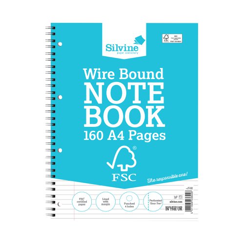 Silvine Envrionmentally Friendly Wirebound Notebook 160 Pages A4 (5 Pack) FSCTW80