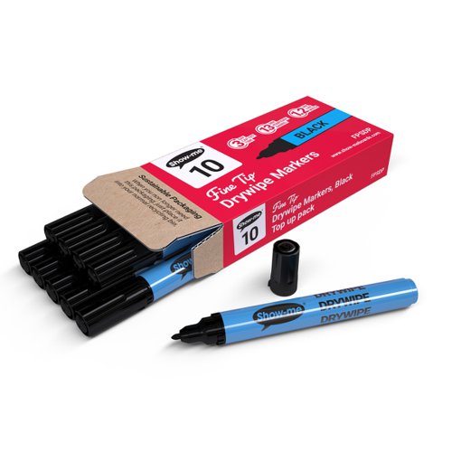 Show-me Drywipe Marker Fine Tip Black (Pack of 10) FPSDP | Eastpoint